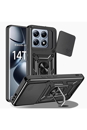m.tk moveteck Xiaomi Mi 14t Pro Case Camera Protected with Sliding Ring Stand Armor Military Tank Cradle Cover