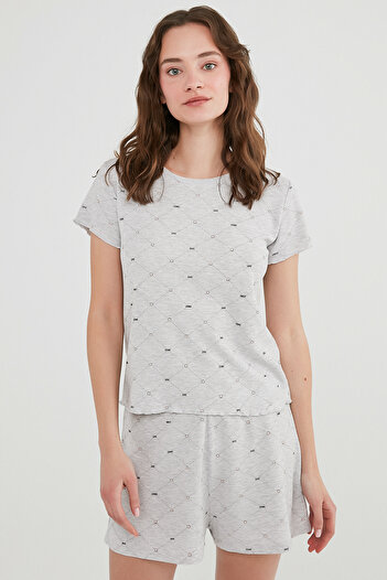 Penti Light Gray Melange Sweet Love Waffle Ss T-Shirt