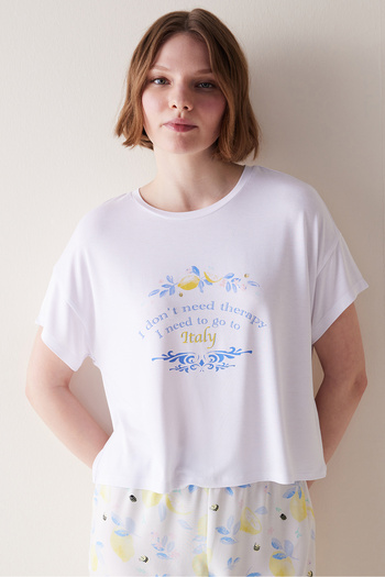 Penti Λεμόνι Λευκό T-Shirt Πιτζάμα Top