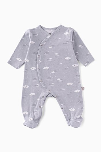 Boumini Gray Cloudy Baby Romper - with Booties and Smiley
