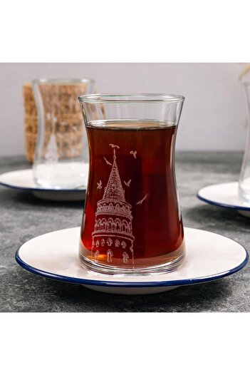 Anadolia Galata Ve Kız Kulesi 6’lı Cam Çay Bardağı Ve Çay Tabağı Seti
