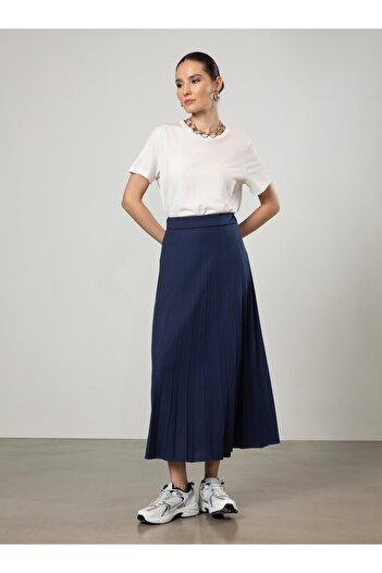 Refka Pleated 90 cm Skirt - Navy Blue -