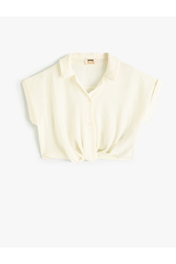 Koton Kurzärmliges Crop-Shirt mit Bindeband vorn