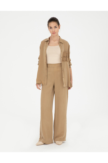 Pierre Cardin Bej Cupro Dokulu Wide Leg Pantolon 50273100-vr011