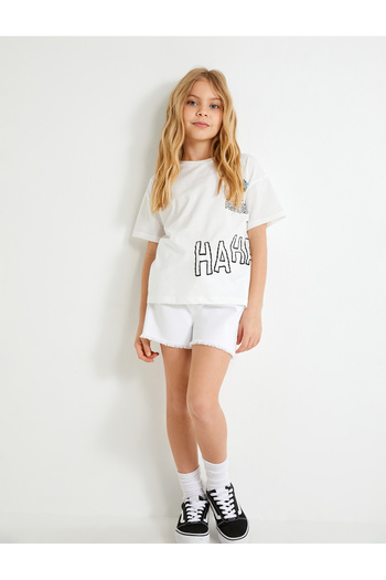 Koton Denim Shorts Tasseled Elastic Waist Pocket Cotton