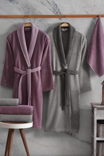 Altınbaşak Polly Family Cotton Bathrobe Set Plum-Coin