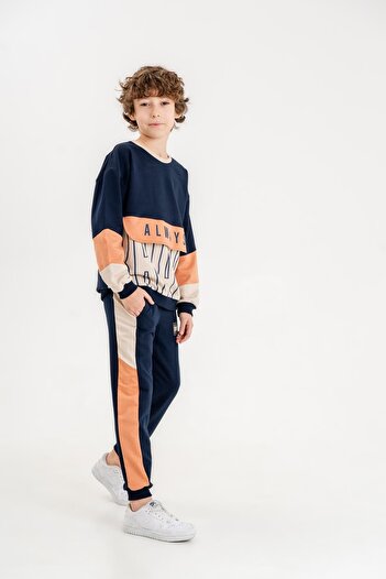 Mışıl Kids Boy's Tracksuit Set - Always Brave Printed, Kangaroo Pocket Detail, Crew Neck