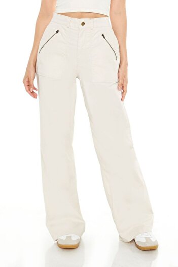 Forever 21 Zip-Pocket Poplin Pantolon