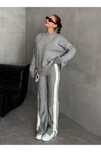 Laluvia Gray Helga Trousers Striped Knitwear Set