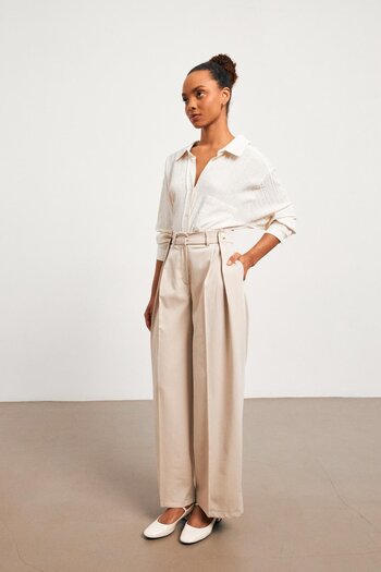 YOUR NAME Buttoned Waist Detailed Stone Women's Palazzo Trousers