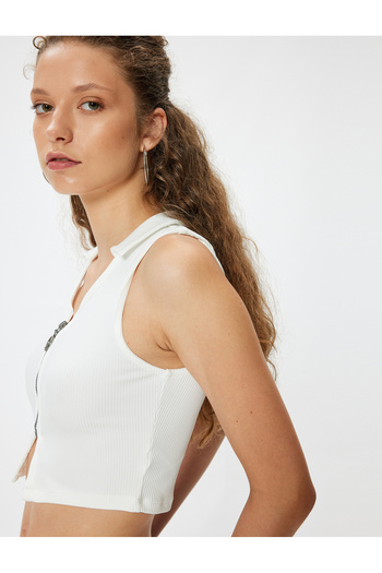 Koton Crop Top Polo Neck Zipper Detailed Sleeveless Slim Fit