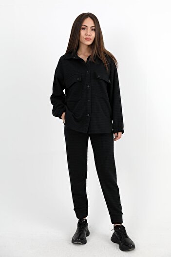VAPUR TEKSTİL Black Jacquard Quilted Double Set