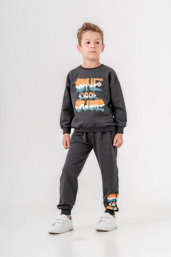 Mışıl Kids One Dude Cool Boy's Tracksuit Set - Printed and Leg Print Detail