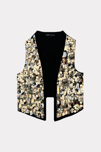 VAGGON Women's Gold Sequin Sequin Vest Prm1165