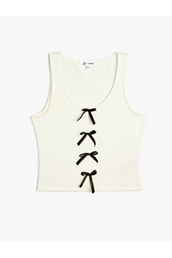 Koton U-Neck Slim Fit Bow Sleeveless Top