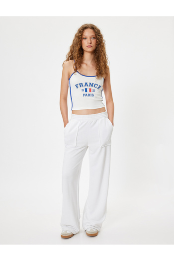 Koton Crew Neck Slogan Printed Slim Fit Athlete with Rope Strap