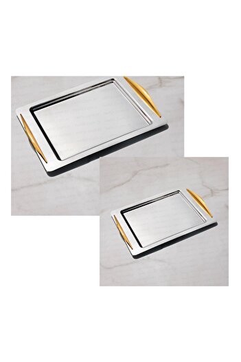 Nehir North Gold 2 Pcs Stainless Steel Tray Tea and Coffee Tray - Serving Tray 2 Sizes