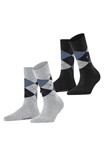 Burlington Einheitsgröße Damen Socken – 2er-Pack Argyle Rautenmuster-Clips