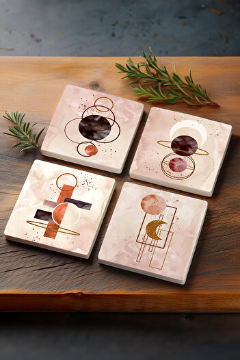 Pinecone Minimalist Abstract Stone Coasters Desktop Protective Coasters 4 Piece Set 10x10cm Stone Coasters