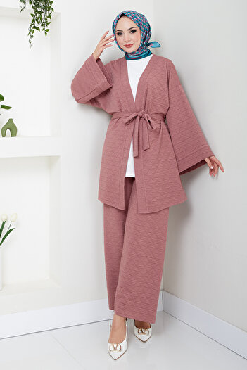 ModaMerve Dried Rose Quilted Triple Set - 1814Lna1042-M