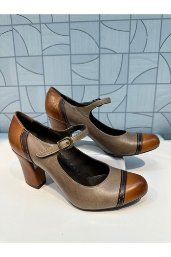 Anıl Ayakkabı Decolite Mink Tan Detail Belt Buckle Laced Genuine Leather Classic Heel Casual Style Shoes