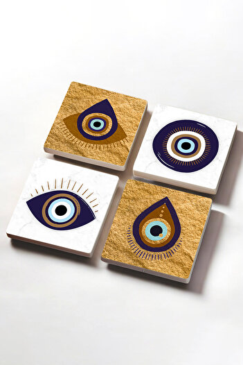 Pinecone Evil Eye Stone Coaster Desktop Protective Coaster 4 Piece Set 10x10cm Stone Coasters Sc250
