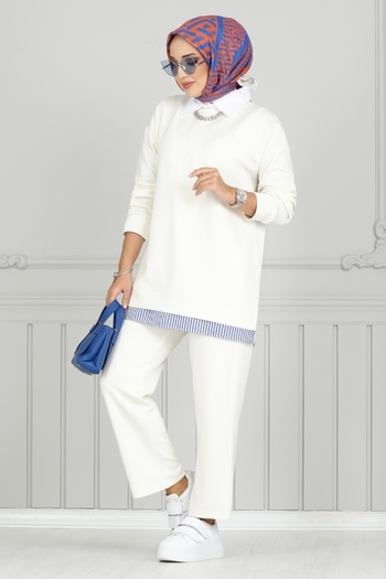 ModaMerve Side Slit Viscose Fabric Set 1741Lna1042-M Ecru