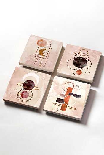 Pinecone Minimalist Abstract Stone Coasters Desktop Protective Coasters 4 Piece Set 10x10cm Stone Coasters