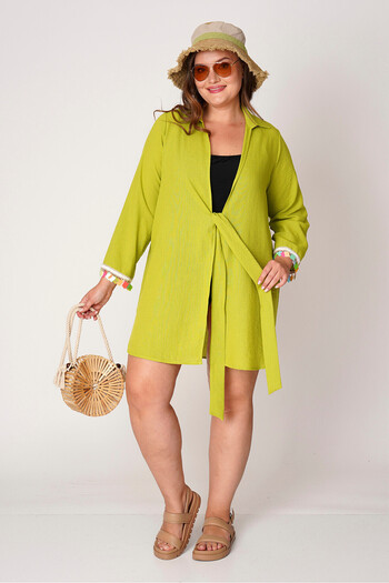 Büyük Moda Linen Textured - Lace up Pareo