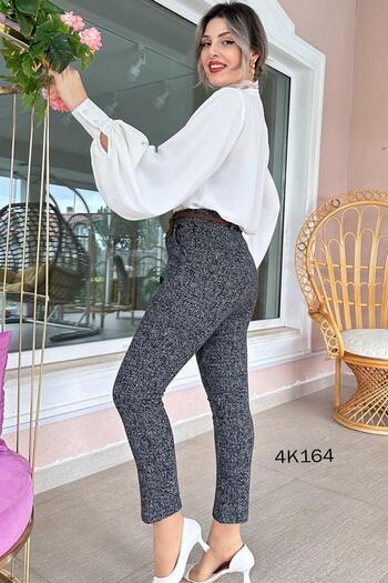 İnce Topuk Jacquard Skinny Wool Trousers - 4K164