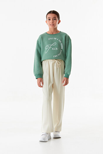 Fulla Moda Straight Girl's Trousers with Laced Waist and Grassy Front
