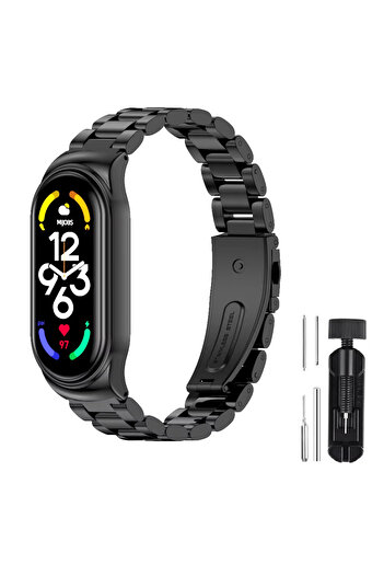 Fibaks Xiaomi Mi Band 3/Mi Band 4 Cord Smart Bracelet Stainless Steel Clip Watch Cord Strap Wristband