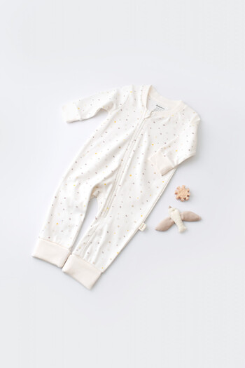BabyCosy Salopeta cu fermoar cu maneca lunga si pantaloni lungi Ecru cu buline, BabyCosy, 18-24 luni