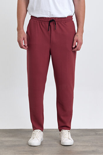 MAXIMILLIAN Men's Lacos Pattern Cotton Elastic Waist and Drawstring Jogger Pants Claret Red