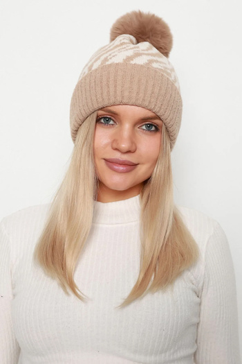 REMSA Camel Zebra Patterned Women's Beret - Rkş-21