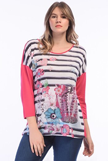Şans Women's Plus Size Fujya Stone Embroidered Blouse 65n31753