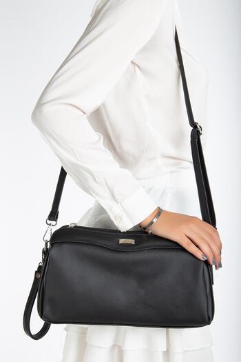 Dilimler Ayakkabı Women's Portfolio Wallet Bag Black 3 Compartments Long Short Strap