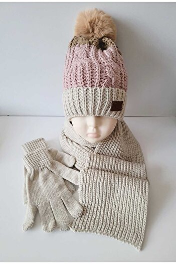 Kitti 9-15 Years Old Girl Scarf Beret Glove 3 Piece Set