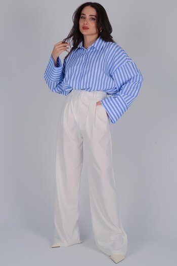 FACETTE Women's FC Ecru Elastic High Waist Palazzo Trousers