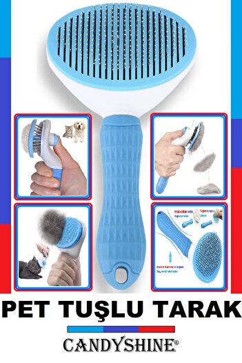 CandyShine Blue Button Pet Comb - Cat Dog Hair Collection Comb