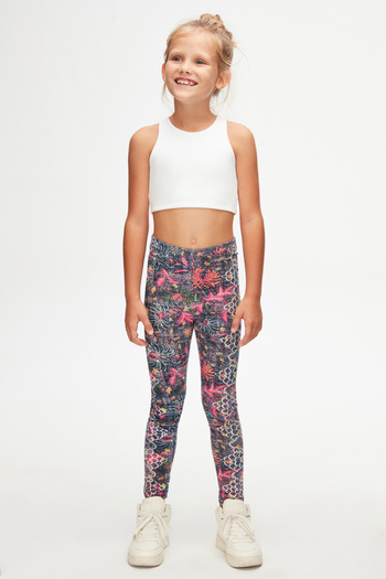 LOVETTI Girl's Fuchsia Leaf Patterned Winter Leggings