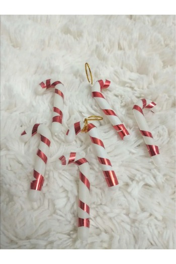asöy Christmas Pine Tree Ornament - Red White 6 cm Walking Stick Tree Ornament, Small Size Set of 6