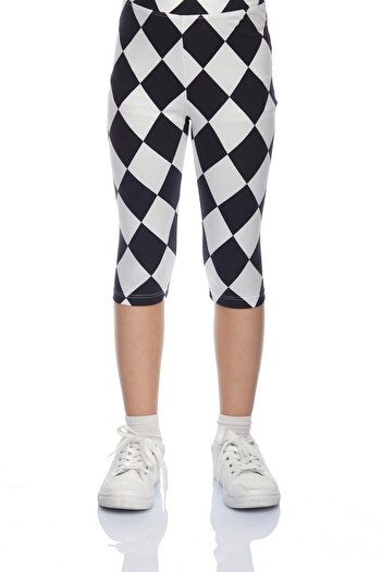 LOVETTI Girl's Patterned Monochrome Diamond Knee-length Leggings Capri