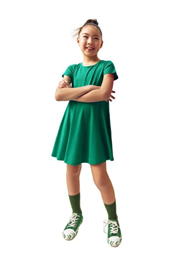 LOVETTI Light Turquoise Colored Short Sleeve Basic Dress for Girls