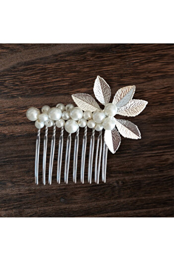 Eva Flore Pearl and Silver Leaf Bridal Engagement Maternity Hair Comb Hairpin