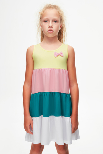 LOVETTI light Yellow And White lAyered StrAp Dress for Girls