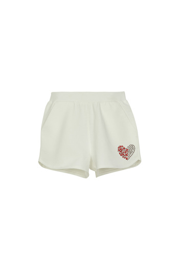 LOVETTI Ecru Girl's Shorts - Two Thread, Heart Printed