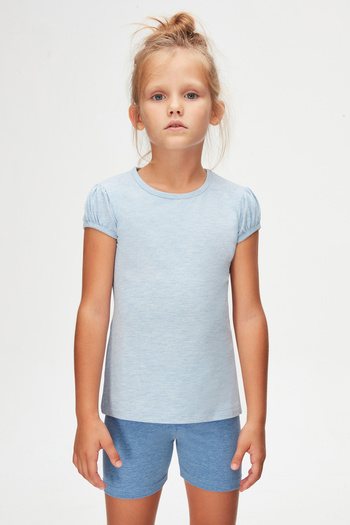LOVETTI Μπλουζάκι Blue Melange Basic για κορίτσια με λαιμόκοψη καρπούζι με μανίκια