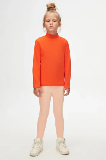 LOVETTI Orange Long Sleeve Girl's T-shirt - Half Turtleneck