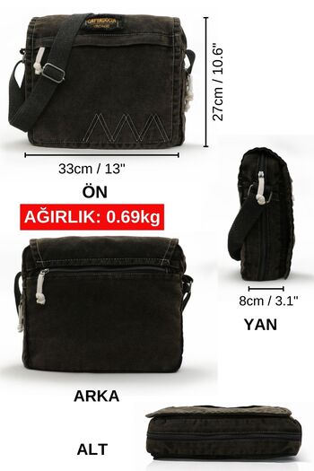 Cappadocia Vintage K4009 Ephesus Casual Shoulder Postman Antique Black 14 Inch Laptop School Travel Daily Vintage Cotton Bag